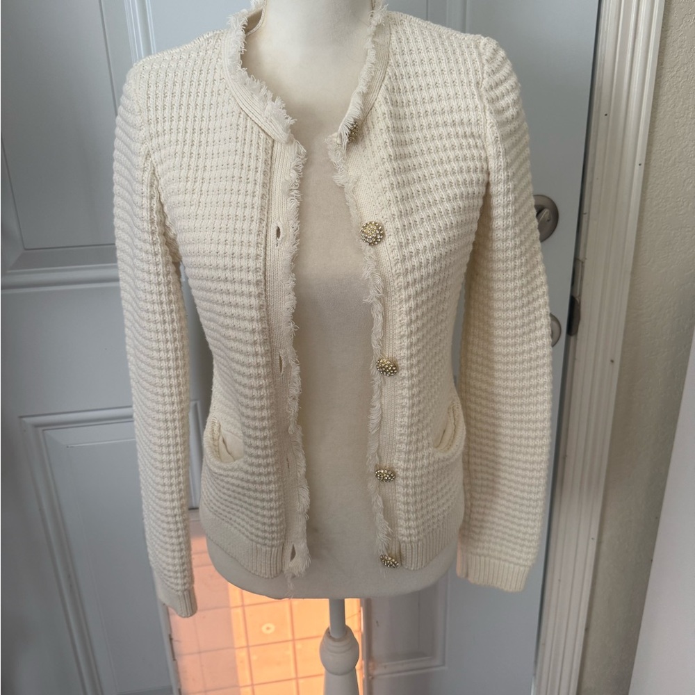 Express Cream Textured Cardigan with Gold Buttons